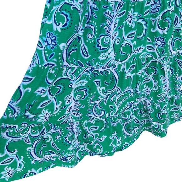 Soft Surroundings Ilana Tiered Midi Dress Green Leaf Ikat Plus 2X Slub Stretch - Picture 4 of 9